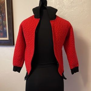 Disney Youth Medium Red Quilted Mickey Head Hoodie Zip Up Jacket Black Hood